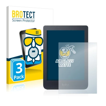 Vorderseite einer Produktverpackung mit dem Markenlogo BROTECT. Daneben ist das Gerät Kobo Nia mit dem zugehörigen Displayschu