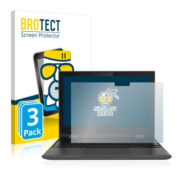 Vorderseite einer Produktverpackung mit dem Markenlogo BROTECT. Daneben ist das Gerät Lenovo 300e (2. Gen.) mit dem zugehörige