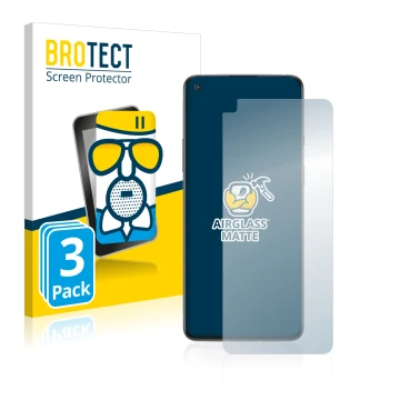 Vorderseite einer Produktverpackung mit dem Markenlogo BROTECT. Daneben ist das Gerät OnePlus 8T mit dem zugehörigen Displaysc