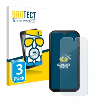 Vorderseite einer Produktverpackung mit dem Markenlogo BROTECT. Daneben ist das Gerät Blackview BV9900E mit dem zugehörigen Di