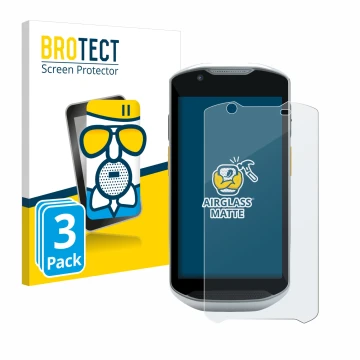 Vorderseite einer Produktverpackung mit dem Markenlogo BROTECT. Daneben ist das Gerät Zebra TC57x mit dem zugehörigen Displays