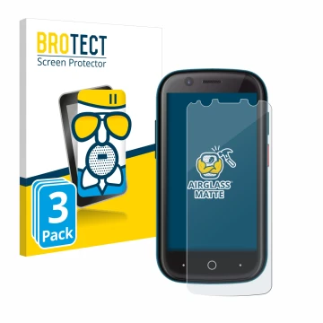 Vorderseite einer Produktverpackung mit dem Markenlogo BROTECT. Daneben ist das Gerät Unihertz Jelly 2 mit dem zugehörigen Dis