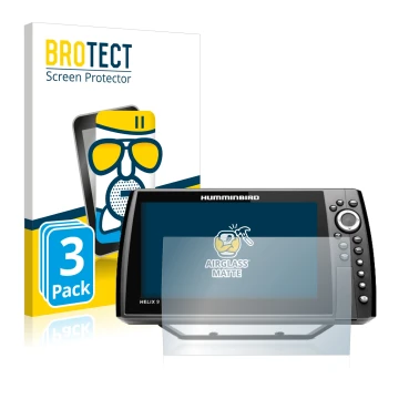 Vorderseite einer Produktverpackung mit dem Markenlogo BROTECT. Daneben ist das Gerät Humminbird Helix 9 CHIRP MSI+ GPS G4N mi