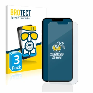 Vorderseite einer Produktverpackung mit dem Markenlogo BROTECT. Daneben ist das Gerät Apple iPhone 13 mit dem zugehörigen Disp