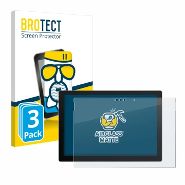 Vorderseite einer Produktverpackung mit dem Markenlogo BROTECT. Daneben ist das Gerät Microsoft Surface Pro 7 Plus mit dem zug