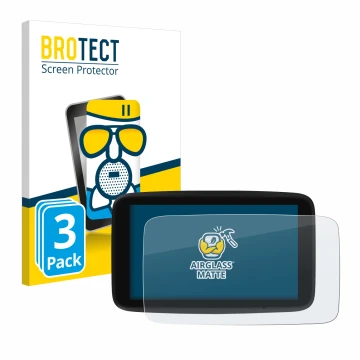 Vorderseite einer Produktverpackung mit dem Markenlogo BROTECT. Daneben ist das Gerät TomTom GO Discover 7