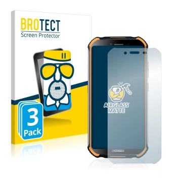 Vorderseite einer Produktverpackung mit dem Markenlogo BROTECT. Daneben ist das Gerät Doogee S40 Pro mit dem zugehörigen Displ