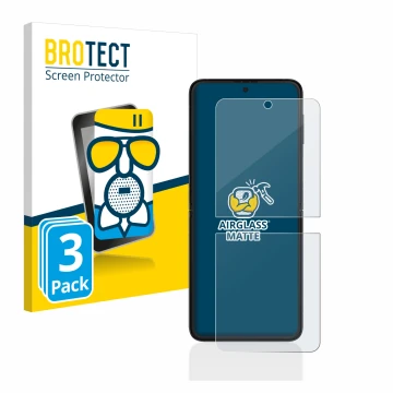 Vorderseite einer Produktverpackung mit dem Markenlogo BROTECT. Daneben ist das Gerät Samsung Galaxy Z Flip 3 5G mit dem zugeh