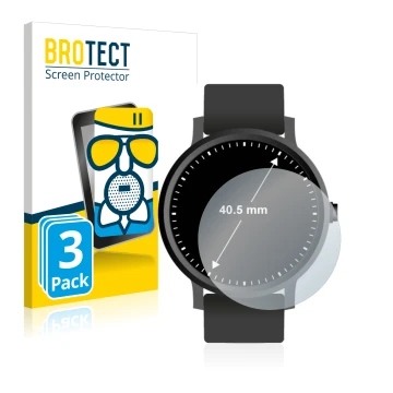 Vorderseite einer Produktverpackung mit dem Markenlogo BROTECT. Daneben ist das Gerät Armbanduhren (Kreisrund, ø: 40.5 mm) mit