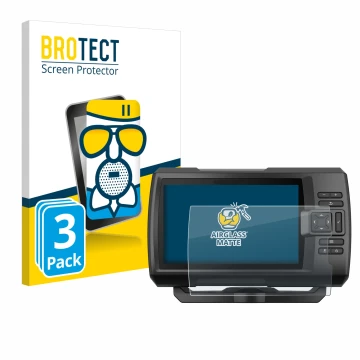 Vorderseite einer Produktverpackung mit dem Markenlogo BROTECT. Daneben ist das Gerät Garmin Striker Vivid 7cv mit dem zugehör