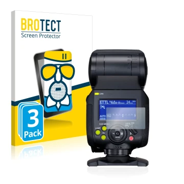 Vorderseite einer Produktverpackung mit dem Markenlogo BROTECT. Daneben ist das Gerät Canon Speedlite EL-1 mit dem zugehörigen