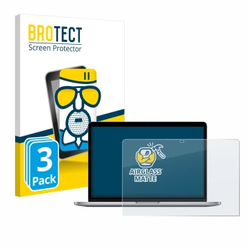 Vorderseite einer Produktverpackung mit dem Markenlogo BROTECT. Daneben ist das Gerät Apple MacBook Pro 13
