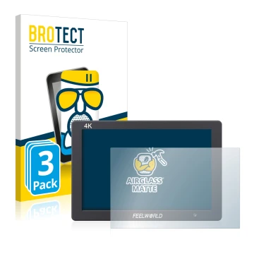 Vorderseite einer Produktverpackung mit dem Markenlogo BROTECT. Daneben ist das Gerät Feelworld FW279 7