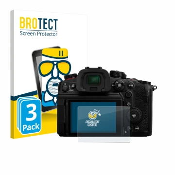 Vorderseite einer Produktverpackung mit dem Markenlogo BROTECT. Daneben ist das Gerät Panasonic Lumix DC-GH6 mit dem zugehörig