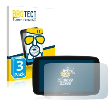 Vorderseite einer Produktverpackung mit dem Markenlogo BROTECT. Daneben ist das Gerät TomTom Go Expert 6
