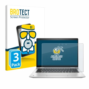 Vorderseite einer Produktverpackung mit dem Markenlogo BROTECT. Daneben ist das Gerät HP ProBook x360 435 G8 mit dem zugehörig