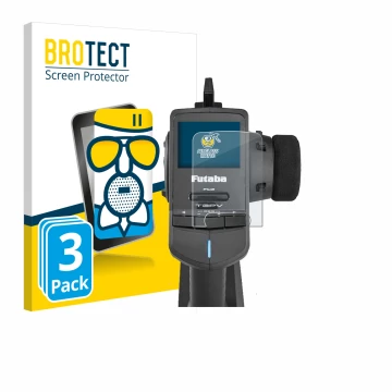 Vorderseite einer Produktverpackung mit dem Markenlogo BROTECT. Daneben ist das Gerät Futaba T3PV mit dem zugehörigen Displays