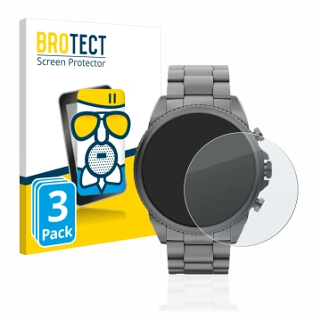 Vorderseite einer Produktverpackung mit dem Markenlogo BROTECT. Daneben ist das Gerät Fossil Gen 6 (44mm) mit dem zugehörigen 