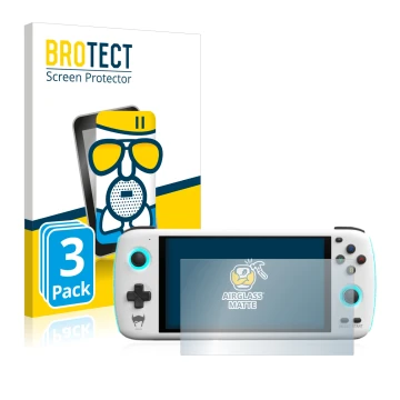 Vorderseite einer Produktverpackung mit dem Markenlogo BROTECT. Daneben ist das Gerät AYN Odin mit dem zugehörigen Displayschu
