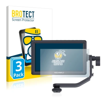 Vorderseite einer Produktverpackung mit dem Markenlogo BROTECT. Daneben ist das Gerät Feelworld FW568 5.5