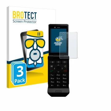 Vorderseite einer Produktverpackung mit dem Markenlogo BROTECT. Daneben ist das Gerät Caterpillar Cat S22 Flip mit dem zugehör