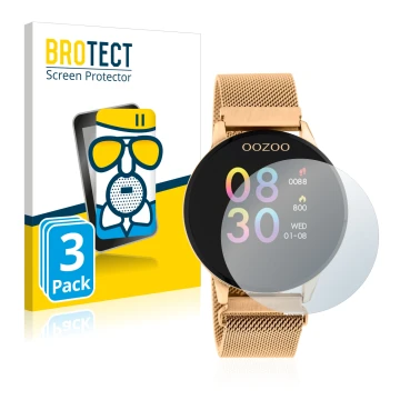 Vorderseite einer Produktverpackung mit dem Markenlogo BROTECT. Daneben ist das Gerät Oozoo Q00117 mit dem zugehörigen Display