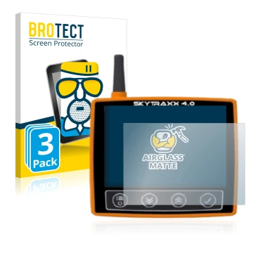 Vorderseite einer Produktverpackung mit dem Markenlogo BROTECT. Daneben ist das Gerät Skytraxx 4.0 mit dem zugehörigen Display