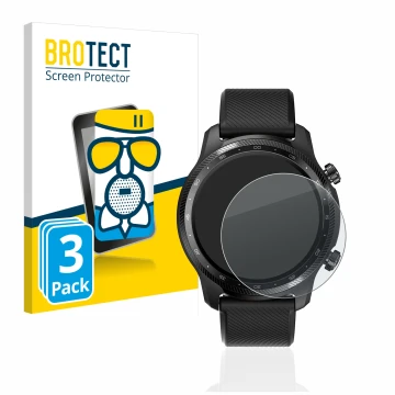 Vorderseite einer Produktverpackung mit dem Markenlogo BROTECT. Daneben ist das Gerät Mobvoi Ticwatch Pro 3 Ultra GPS mit dem 