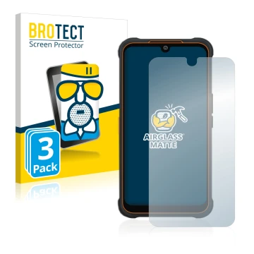 Vorderseite einer Produktverpackung mit dem Markenlogo BROTECT. Daneben ist das Gerät AGM Glory Pro mit dem zugehörigen Displa