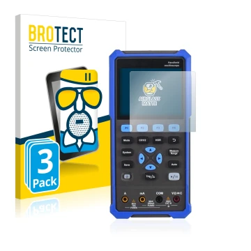 Vorderseite einer Produktverpackung mit dem Markenlogo BROTECT. Daneben ist das Gerät Owon HDS 200 Series mit dem zugehörigen 