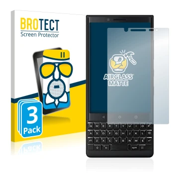Vorderseite einer Produktverpackung mit dem Markenlogo BROTECT. Daneben ist das Gerät BlackBerry Key2 (Dual Sim) mit dem zugeh