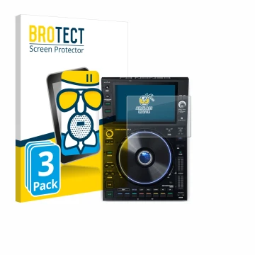 Vorderseite einer Produktverpackung mit dem Markenlogo BROTECT. Daneben ist das Gerät Denon DJ SC6000 Prime mit dem zugehörige