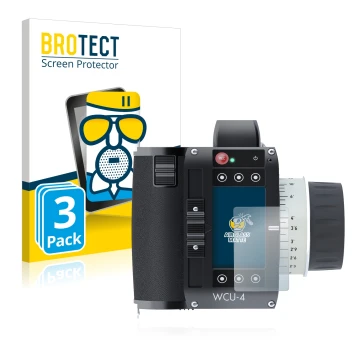 Vorderseite einer Produktverpackung mit dem Markenlogo BROTECT. Daneben ist das Gerät Arri WCU-4 mit dem zugehörigen Displaysc
