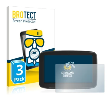 Vorderseite einer Produktverpackung mit dem Markenlogo BROTECT. Daneben ist das Gerät TomTom GO Classic 5