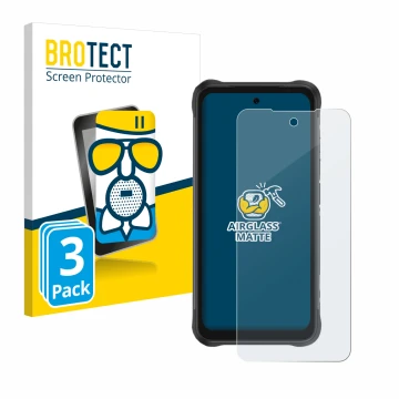 Vorderseite einer Produktverpackung mit dem Markenlogo BROTECT. Daneben ist das Gerät Umidigi Bison GT2 Pro 5G mit dem zugehör