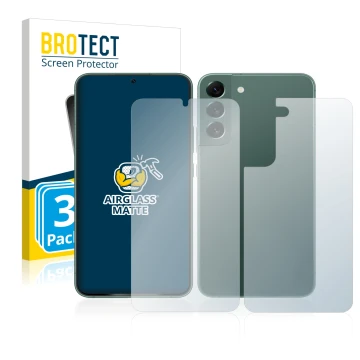 Vorderseite einer Produktverpackung mit dem Markenlogo BROTECT. Daneben ist das Gerät Samsung Galaxy S22 Plus 5G (Display+Rück