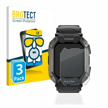 Vorderseite einer Produktverpackung mit dem Markenlogo BROTECT. Daneben ist das Gerät Kospet Tank M1 mit dem zugehörigen Displ