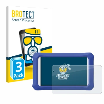 Vorderseite einer Produktverpackung mit dem Markenlogo BROTECT. Daneben ist das Gerät Clementoni Clempad X Revolution mit dem 