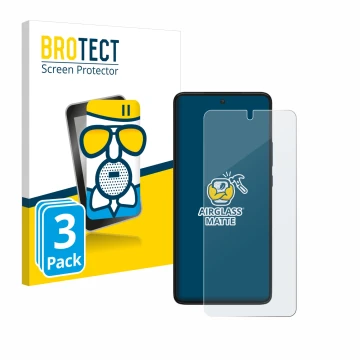 Vorderseite einer Produktverpackung mit dem Markenlogo BROTECT. Daneben ist das Gerät Motorola Edge 30 mit dem zugehörigen Dis