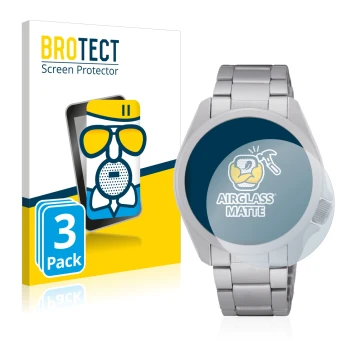 Vorderseite einer Produktverpackung mit dem Markenlogo BROTECT. Daneben ist das Gerät Seiko 5 Sports SRPH49K1 mit dem zugehöri