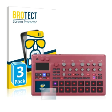 Vorderseite einer Produktverpackung mit dem Markenlogo BROTECT. Daneben ist das Gerät KORG electribe Sampler mit dem zugehörig