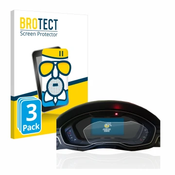 Vorderseite einer Produktverpackung mit dem Markenlogo BROTECT. Daneben ist das Gerät Audi A4 B9 2017 Virtual Cockpit mit dem 