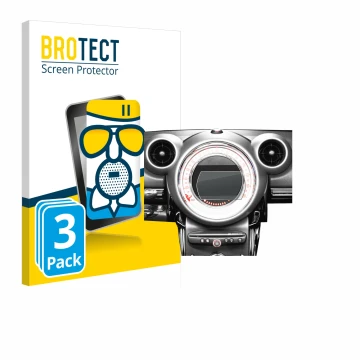 Vorderseite einer Produktverpackung mit dem Markenlogo BROTECT. Daneben ist das Gerät Mini Countryman R60 2010-2016 Infotainme