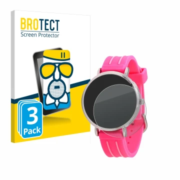 Vorderseite einer Produktverpackung mit dem Markenlogo BROTECT. Daneben ist das Gerät Kiddus Children's Learning Watch mit dem