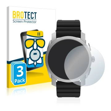 Vorderseite einer Produktverpackung mit dem Markenlogo BROTECT. Daneben ist das Gerät Fossil Gen 6 Hybrid Machine (45mm) mit d