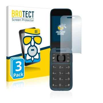 Vorderseite einer Produktverpackung mit dem Markenlogo BROTECT. Daneben ist das Gerät Nokia 2660 Flip mit dem zugehörigen Disp