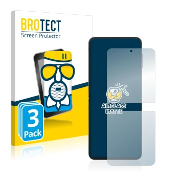 Vorderseite einer Produktverpackung mit dem Markenlogo BROTECT. Daneben ist das Gerät Samsung Galaxy Z Flip 4 mit dem zugehöri