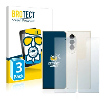 Vorderseite einer Produktverpackung mit dem Markenlogo BROTECT. Daneben ist das Gerät Samsung Galaxy Z Fold 4 (Display+Rücksei