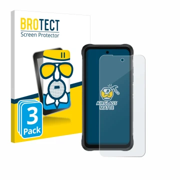 Vorderseite einer Produktverpackung mit dem Markenlogo BROTECT. Daneben ist das Gerät Umidigi Bison 2 mit dem zugehörigen Disp