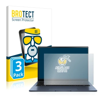 Vorderseite einer Produktverpackung mit dem Markenlogo BROTECT. Daneben ist das Gerät ASUS ZenBook S13 OLED mit dem zugehörige